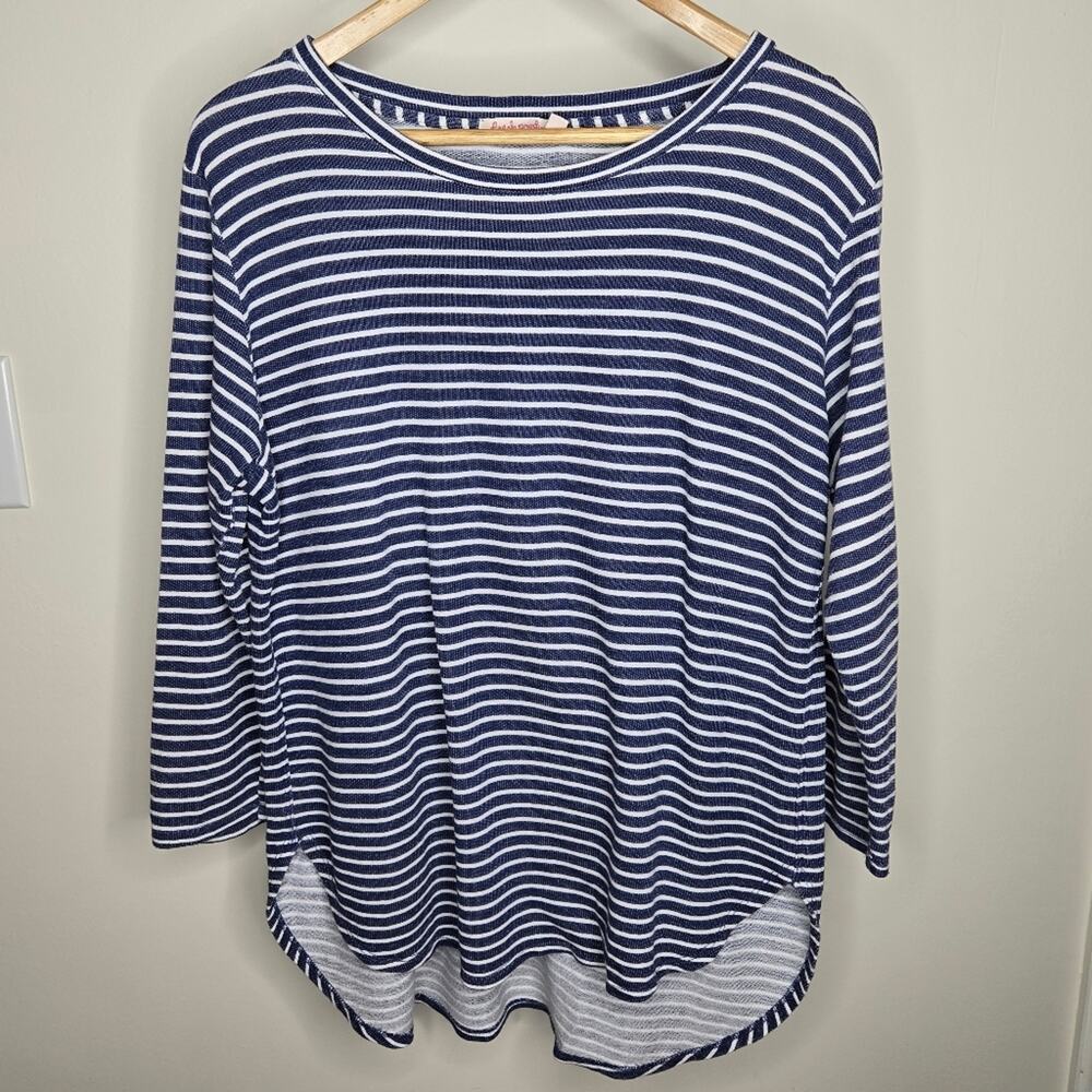 FRESH PRODUCE Navy and White Striped Boat neck Long Sleeve Womens Top Size S